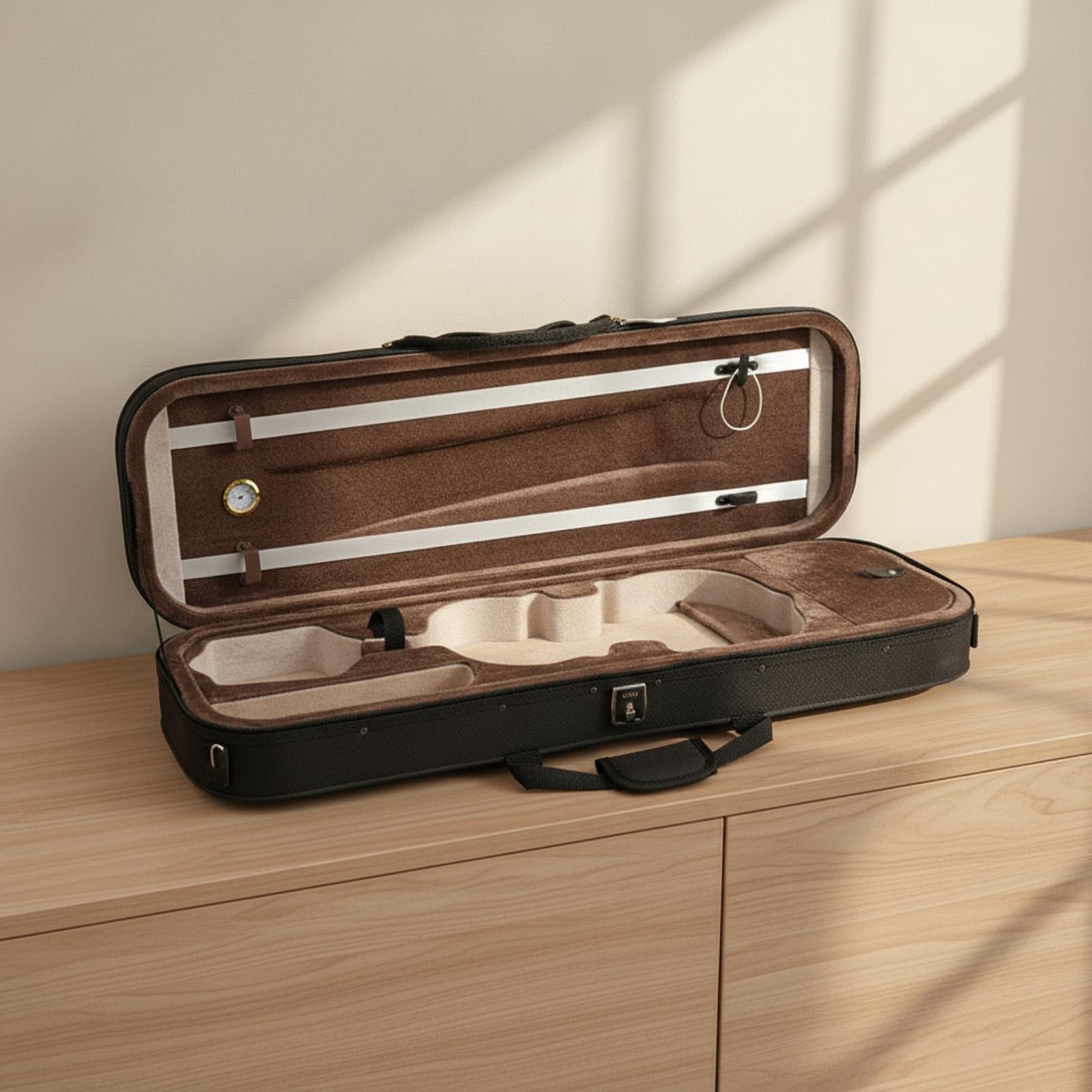 Geigenkasten Violin Carrying Case Etui Hartschale Schutzhülle mit Hygrometer Oxfordstoff Weiche Auskleidung Metallverschluss Reißverschluss
