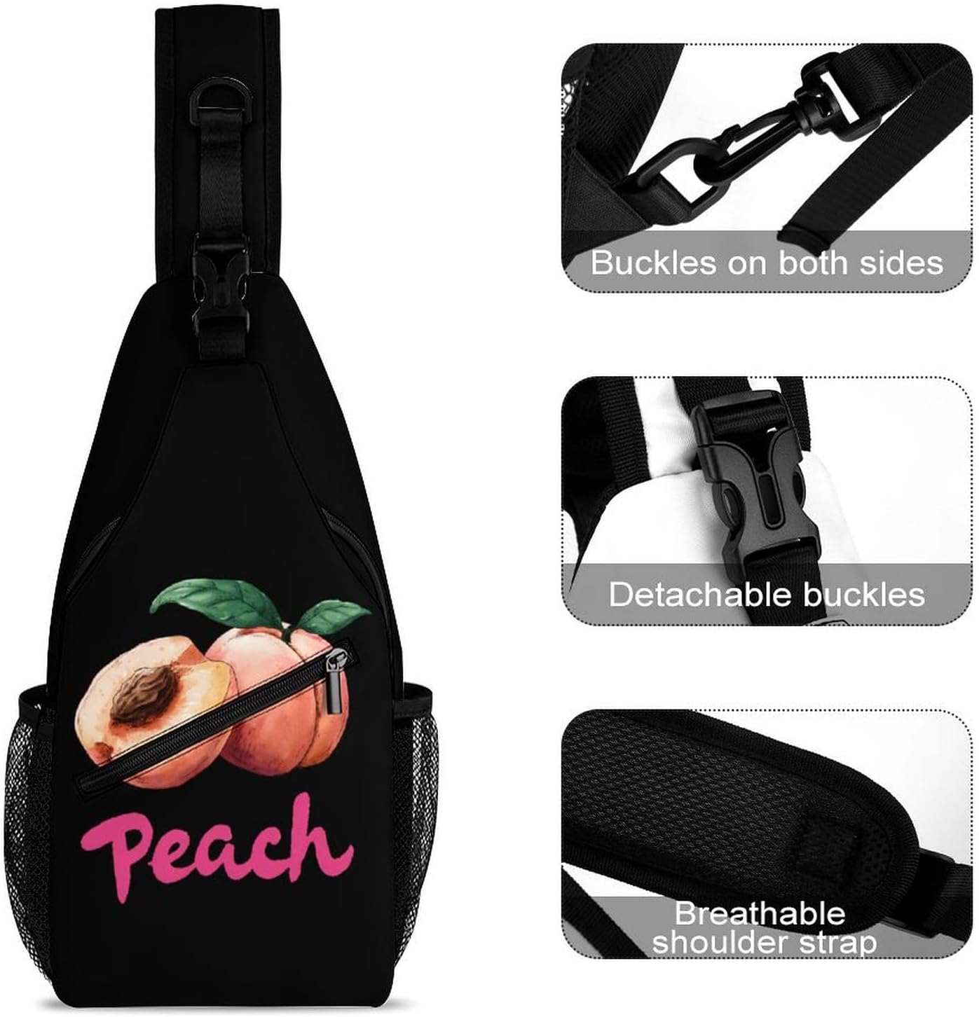 Peaches Printed Men Crossbody Sling Backpack Chest Bag | Travel Fanny Pack,Hiking Daypack,Print Shoulder Bags