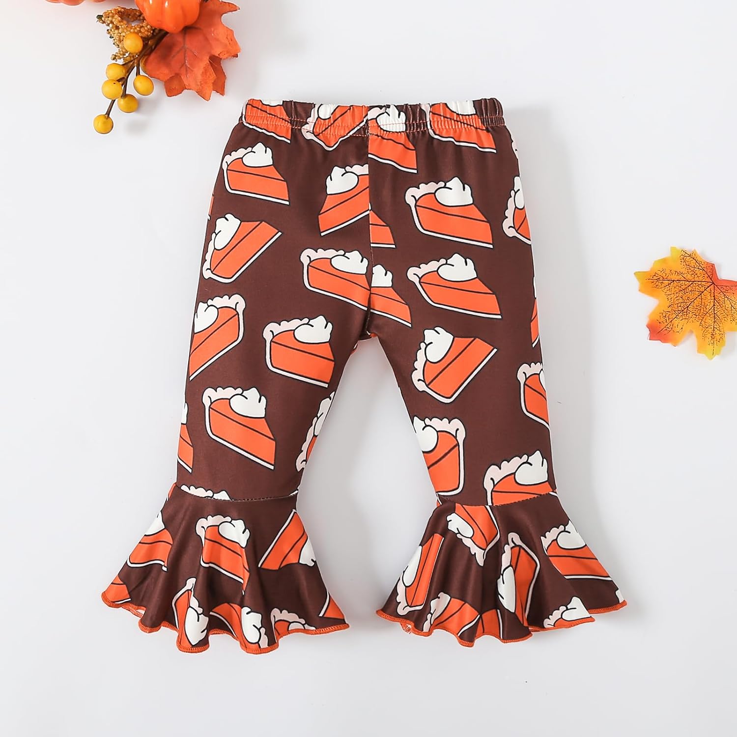 Baby Girl Thanksgiving Outfit Pumpkin Pie Romper+Flare Pants Newborn Girl Turkey Day Clothes 0-18 Months - Image 6