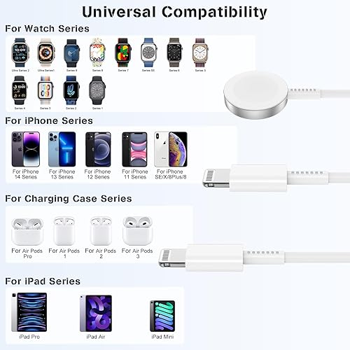 Miniatura 7 de Cargador USB C mejorado para reloj, teléfono 3 en 1 y iWatch cable magnético de carga rápida de 6 pies con cargador de pared USB-C, compatible con