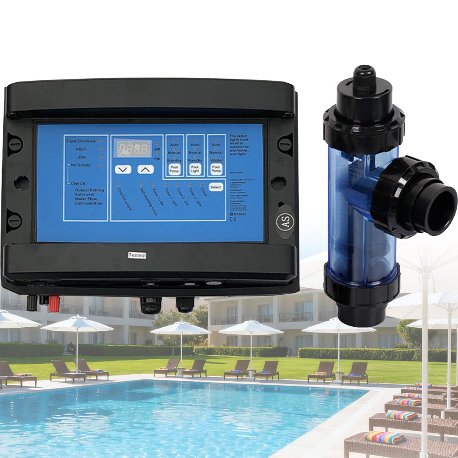 Equipo de esterilización de Sal para Aguas Termales, Siste ma generador de Sal para Piscinas,función de Limpieza automática de Tres velocidades, para Piscinas y spas X50CL