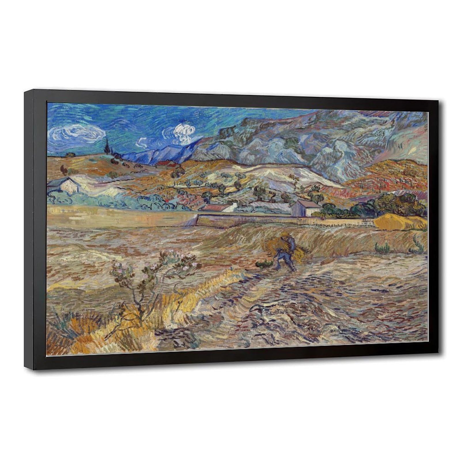 WCYB Stretched Canvas Landscape at Saint Remy Enclosed Field With Peasant by Vincent Van Gogh Posters Prints Canvas Deco Paintings Wall Art Hangable Frame
