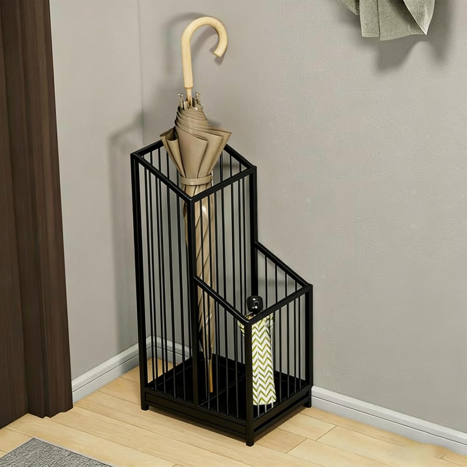 Umbrella Stand with Drip Tray, Black Indoor Umbrella Holder for Entryway, Hotel & Office Entrance, Minimalist Modern Home Decor, Durable & Space-Saving Umbrella Storage Rack