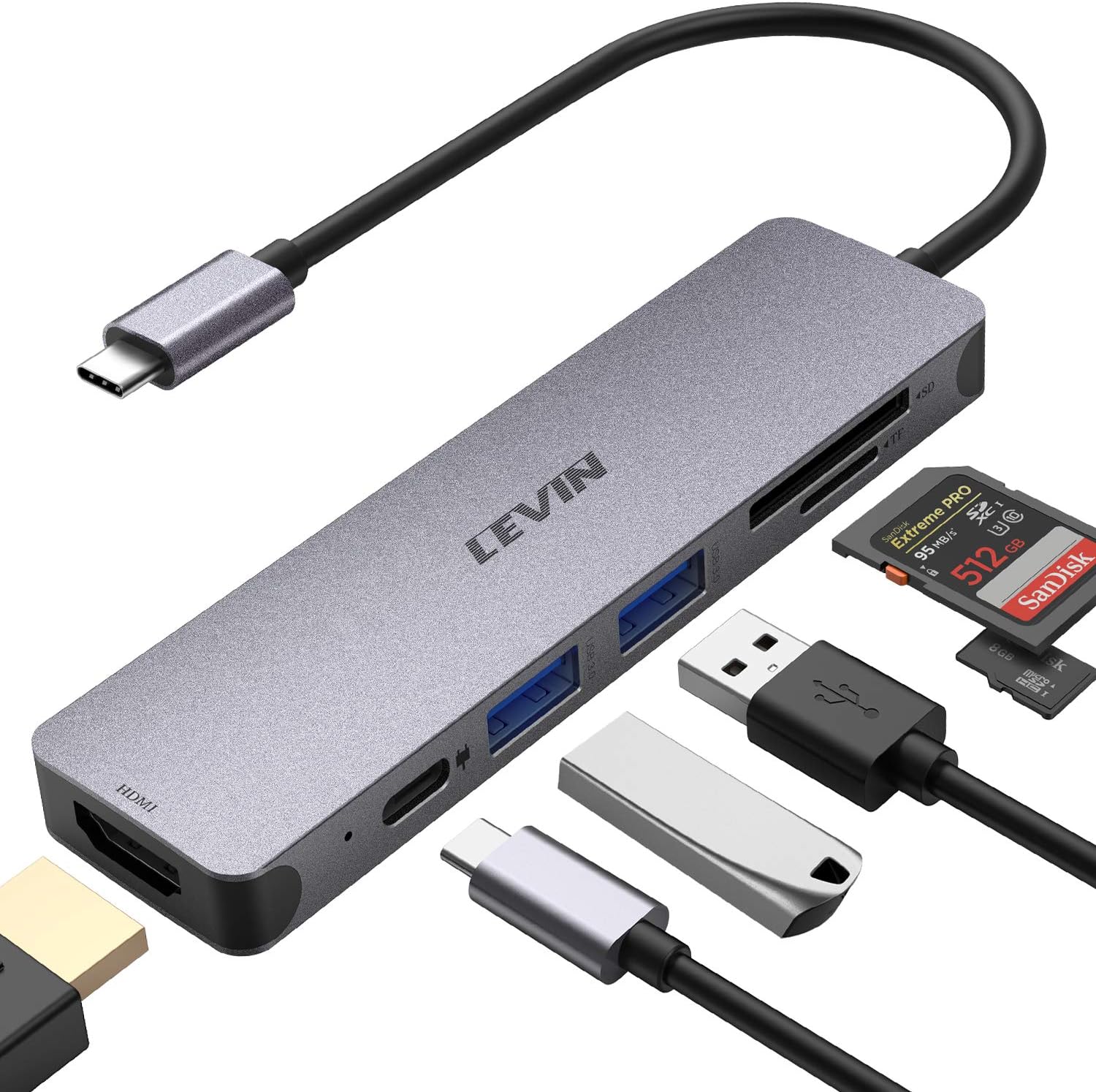 USB C Hub 7-IN-1 USB HUb Type C Hub with 100W PD Power Delivery, 4K UHD USB C to HDMI, 2 USB 3.0 Ports, SD/microSD/TF Card Reader, Multiport Adapter for MacBook, iPad Pro, XPS, Samsung Phones, Laptop