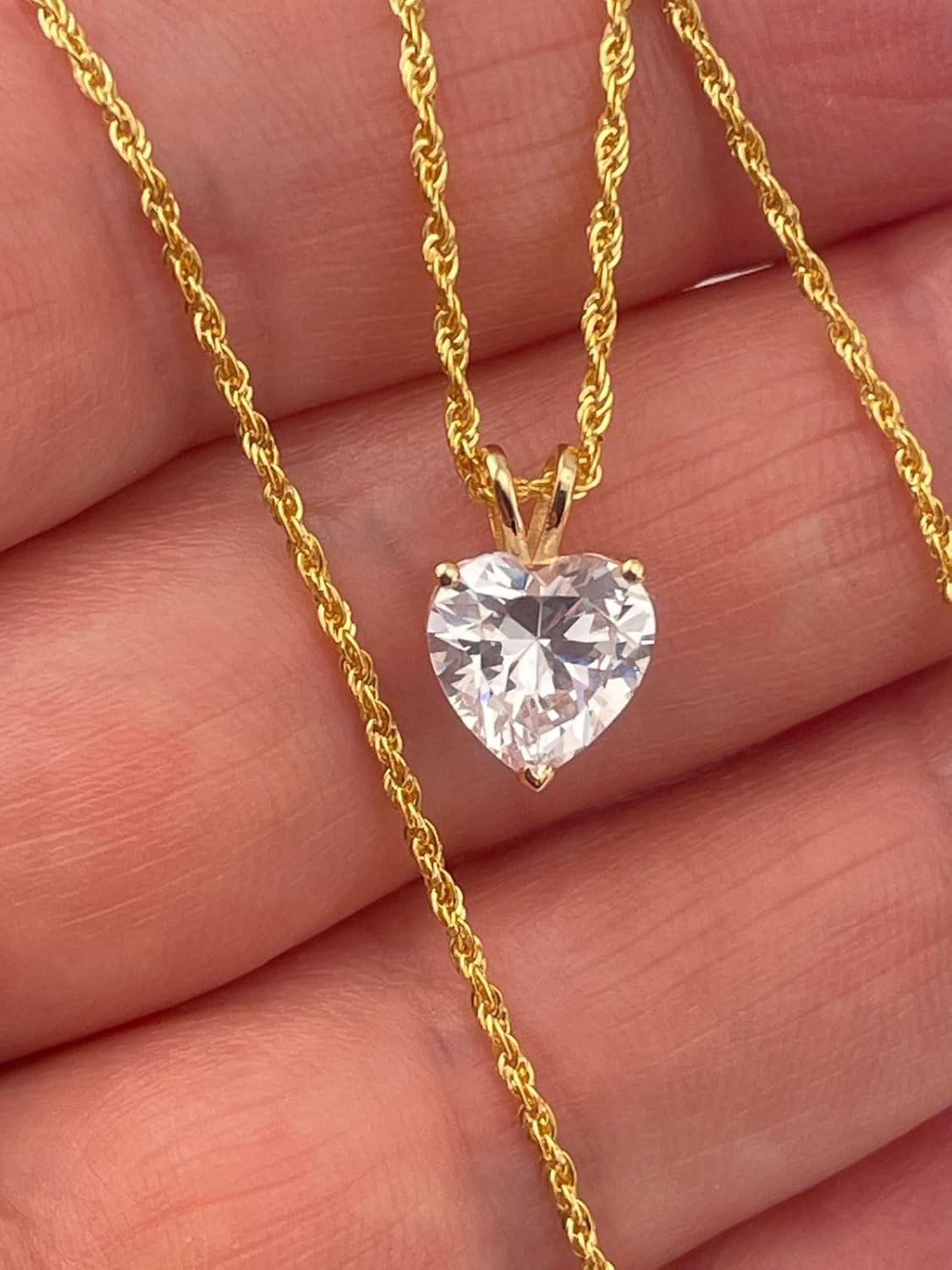 Pierre Lorren 1.5 carat Diamond Necklaces 18k SOLID Yellow Gold Heart Shaped Diamond Solitaire Necklace Rope Heartt Necklaces for women Love Heart diamonnd Birthday Anniversary Mom Appreciation gifts - Image 5