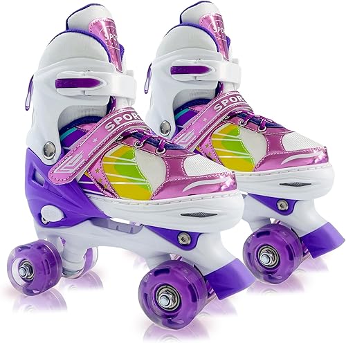 Miniatura 10 de Adjustable Kids Roller Skates for Girls and Boys Ages 3-5 5-8 8-12, All 8 Wheels of Girl's Skates Shine, Safe and Fun Illuminating for Outdoor