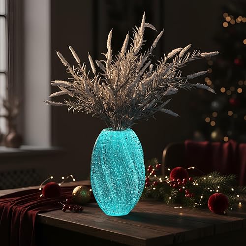 Handmade Glass Flower Vase Luminous Waves Decorative Modern Art Mouth Vase Home Decor Rustic Floral Arrangement Centerpiece for Living Dining Room Fireplace(Oval)