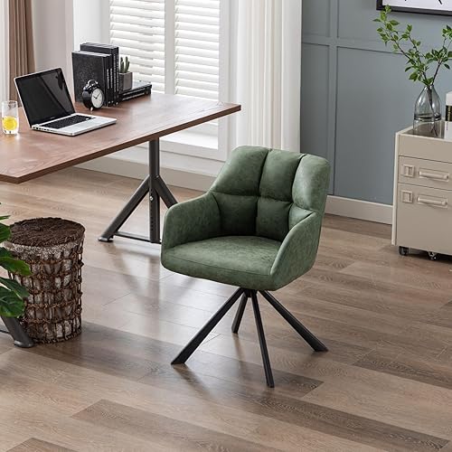 Miniatura 6 de Silla de oficina en casa con brazo, cómoda silla de escritorio sin ruedas, silla tapizada de cuero para computadora, silla giratoria para