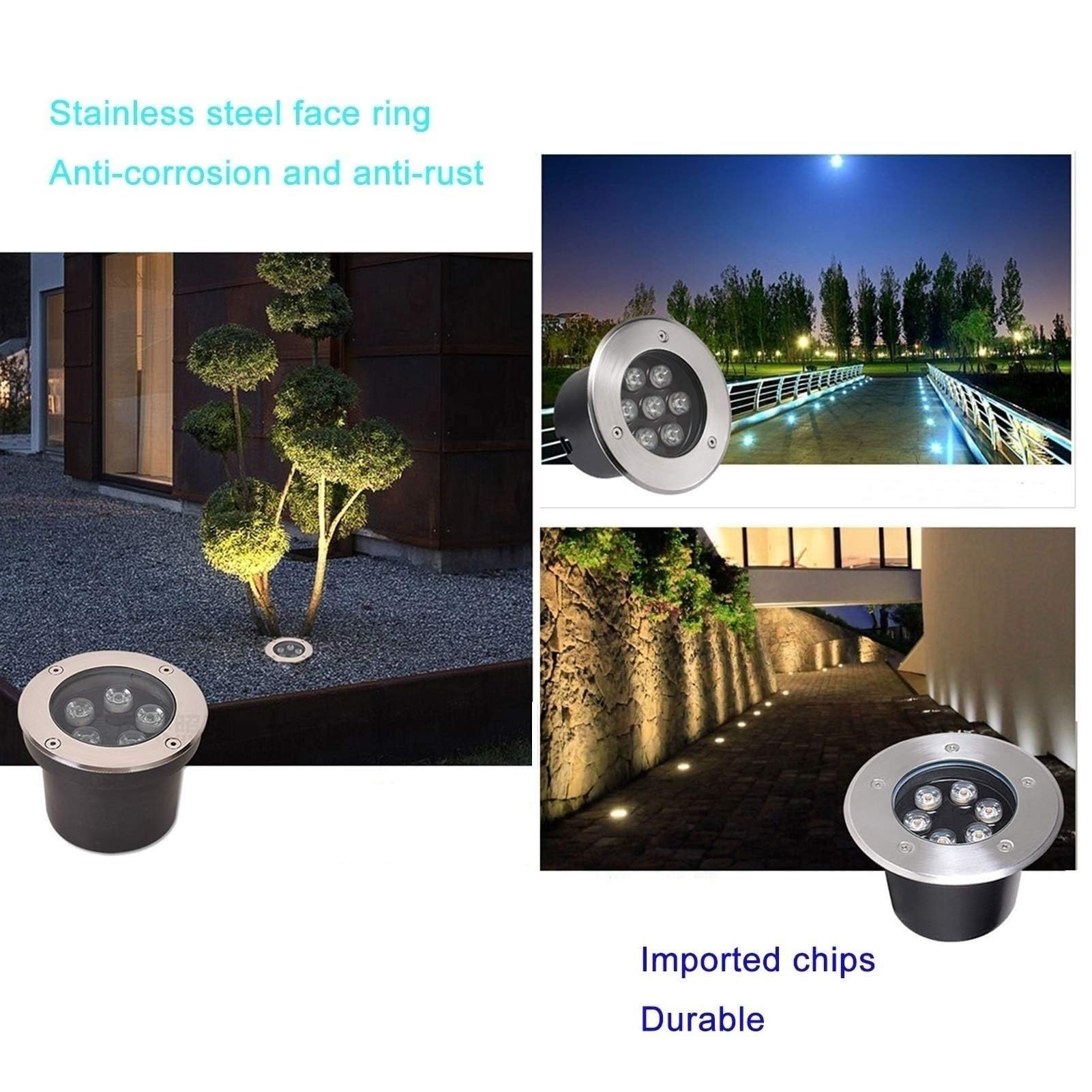 Lampe de Jardin LED, éclairage paysager LED - Projecteur encastré étanche pour extérieur, Indice de Protection IP67, 3 W Blanc Chaud pour Cours et Chantiers (85-265 V)
