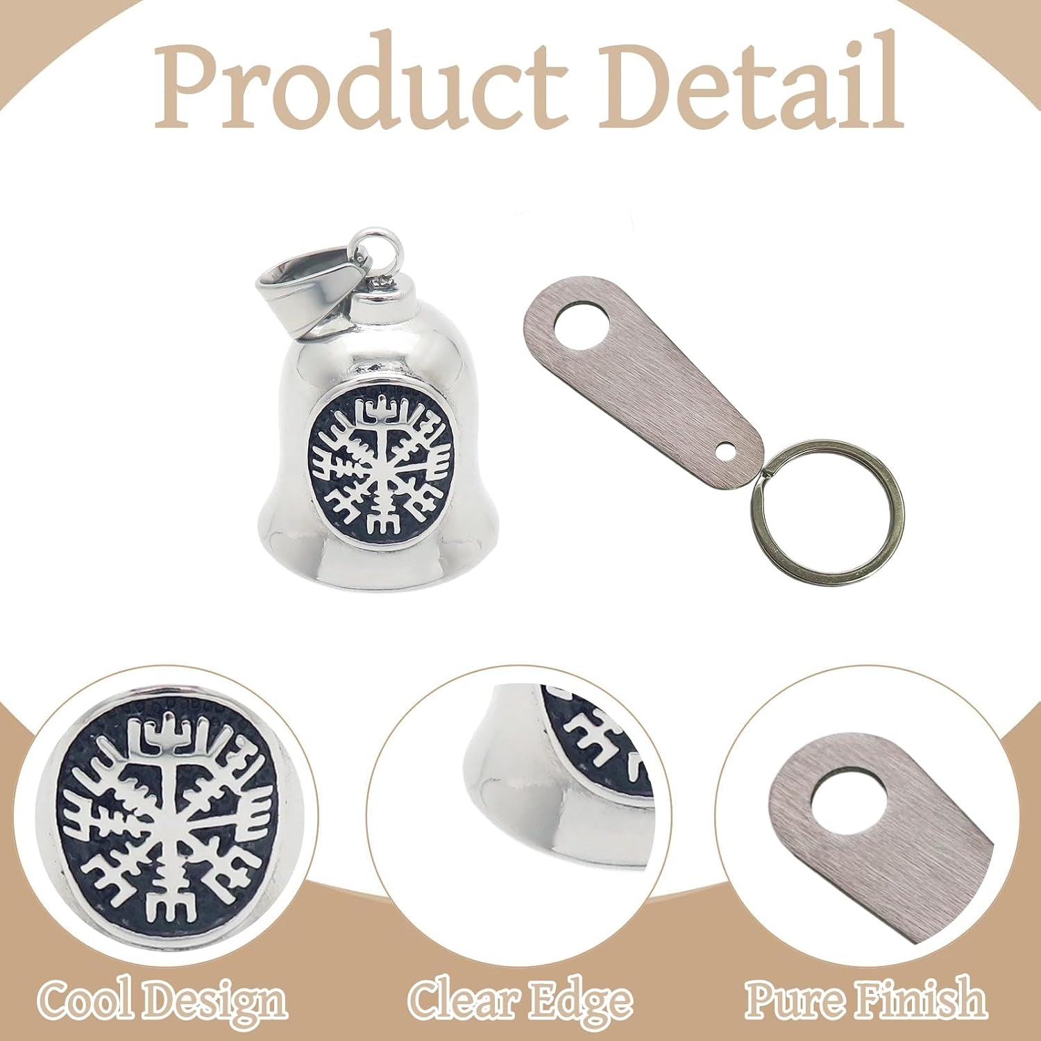1 Piece Viking Motorcycle Bell Set Stainless Steel Protective Hanging Charm Guardian Bell Motorcycle Guardian Bike Bells Protector for Men and Viking Compass