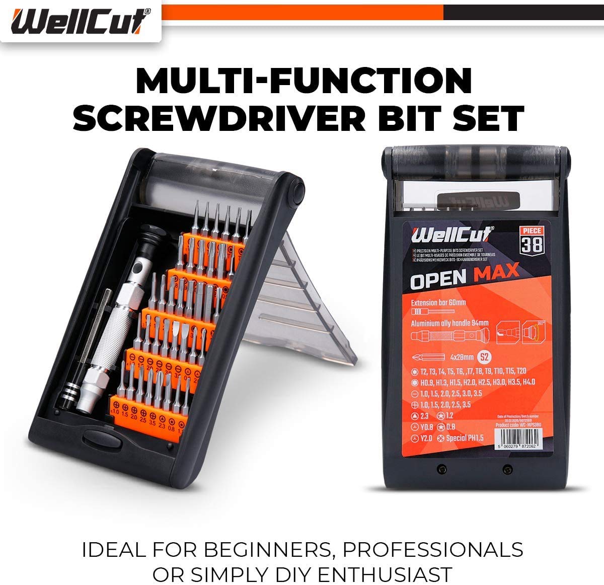 WELLCUT WC-MPS38U - Juego de destornilladores de precisión multiusos con barra de extensión (38 piezas)
