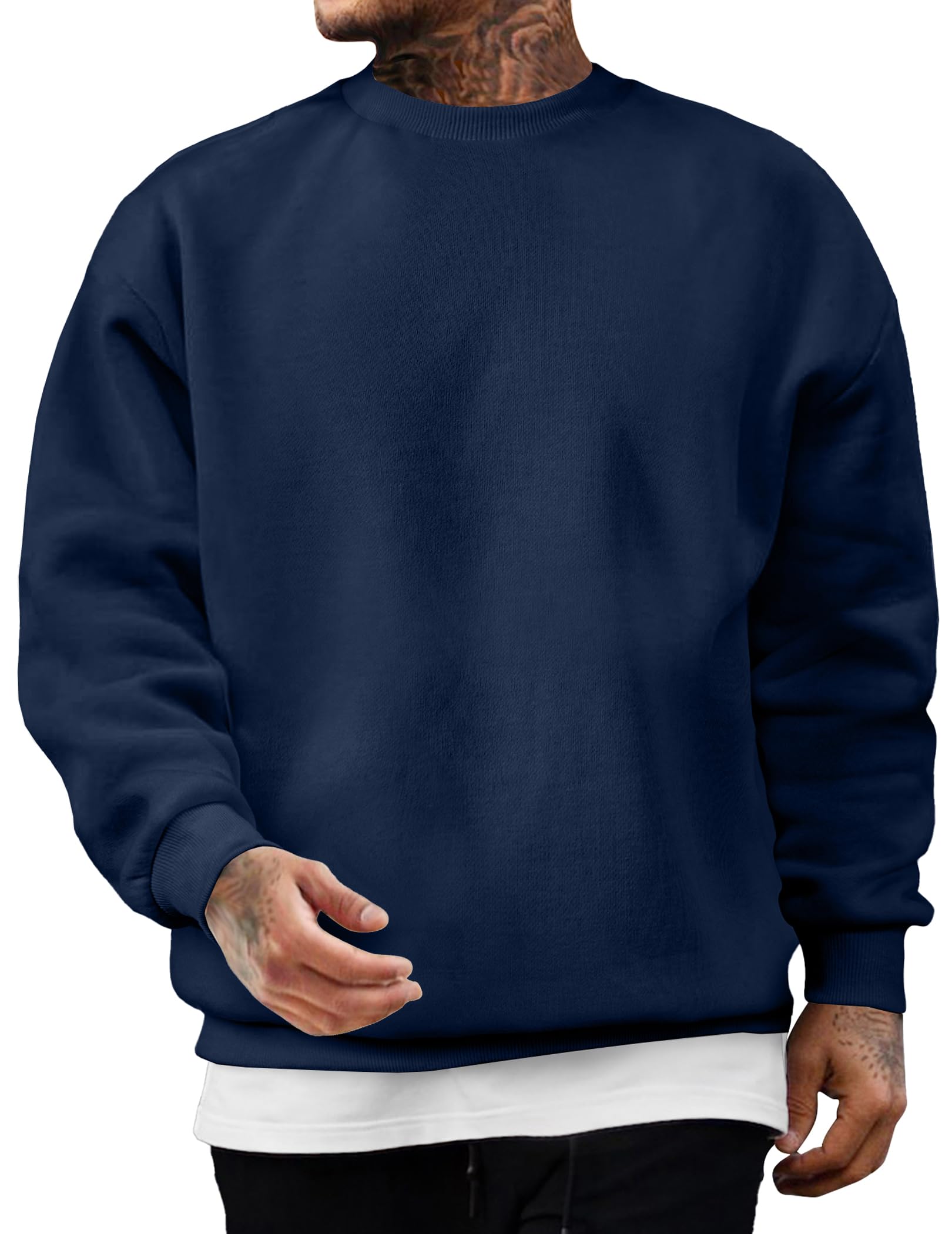 Mens Casual Fleece Lined Crewneck Pullover Sweatshirt Winter