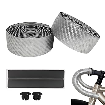 Bike Handlebar Tape, EVA and PU Leather Bar Tape, Thick Soft and Non-Slip Comfortable Bike Grip Tapes, High Stain Resistance Bicycle Handlebars Tapes with Adhesives and 2 Black Plug Silver