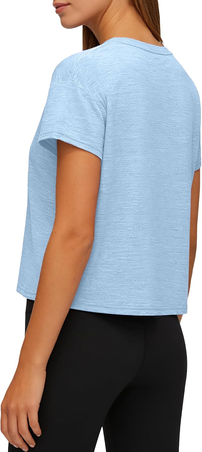 HovSiyla 5 Pack Women Crop Tops Short Sleeve Workout Athletic Gym Running Hiking Sports Tees Breathable Casual Loose T Shirts