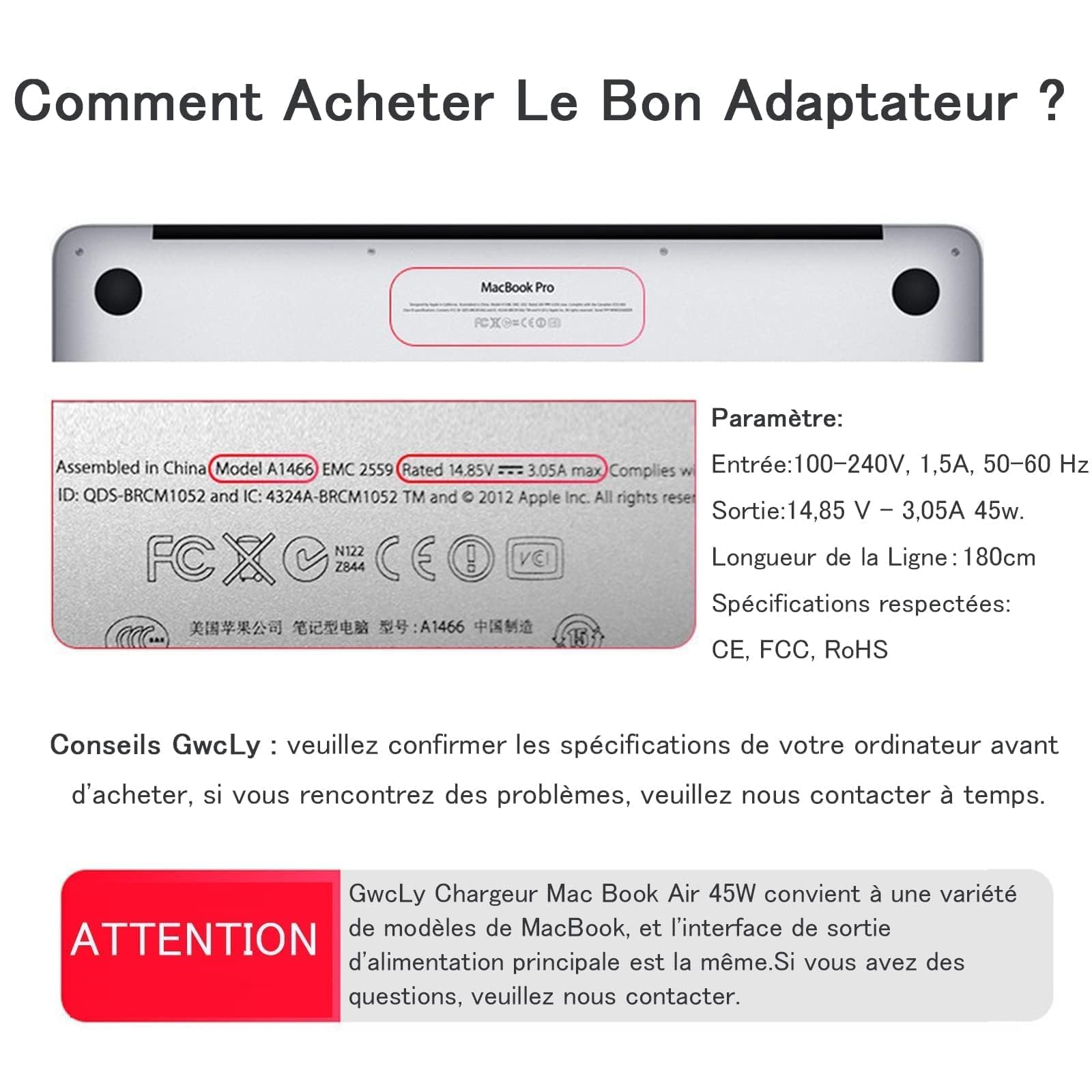 Chargeur MacBook Air 45W T-Tip Compatible A1436 A1466 A1465 A1435 11" 13" 2012-2017