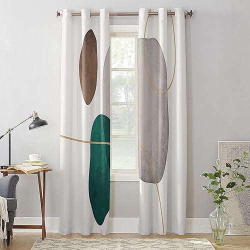 Miniatura 4 de Curtains Panels for Bedroom Abstract Modern Shapes Line Art Window Curtains Light Filtering Grommet Top Drapes for Bathroom Living Room-Set of 2