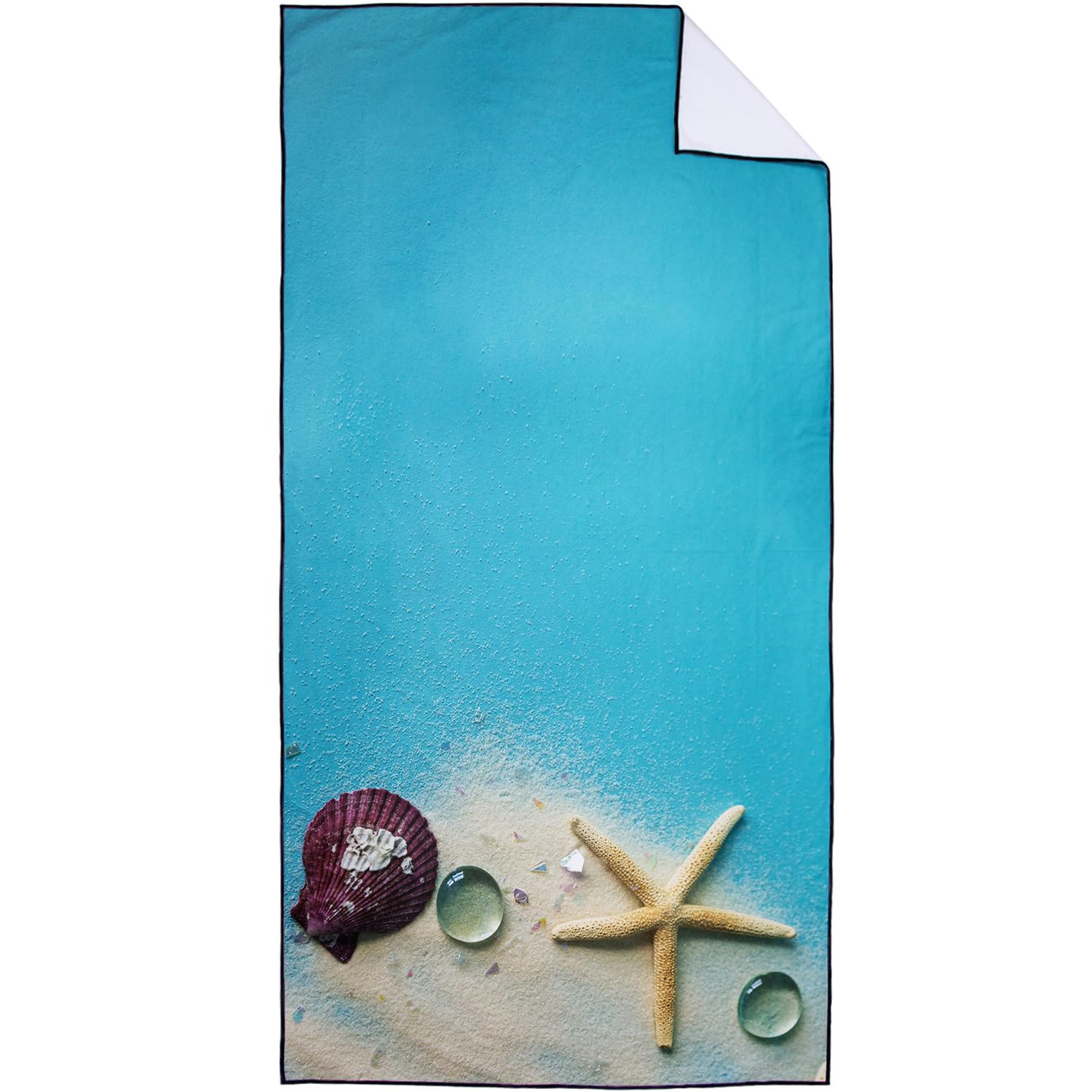 Violetpos Schnell Trocknende und Leichte Strand Handtücher Strandtuch groß 90x180 cm Schnelltrocknendes Mikrofaser Bedrucktes mit Blauer Ozean Muschel Seesterne Strand
