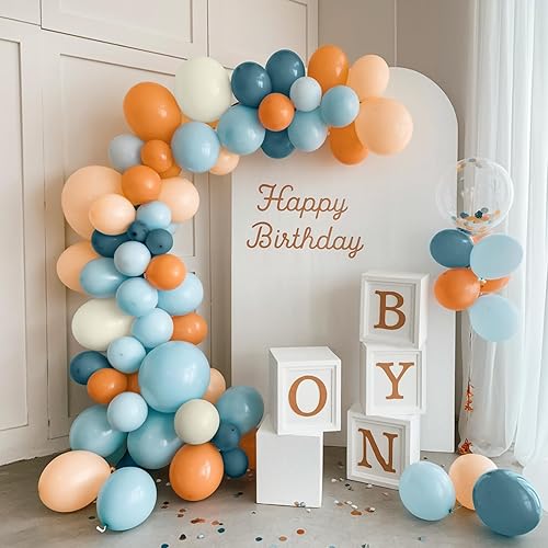 Miniatura 3 de Globos naranjas y azules, 50 globos bohemios de 12 pulgadas con globos de látex retro naranja mar, marfil, blanco, azul pastel, para niños y niñas,