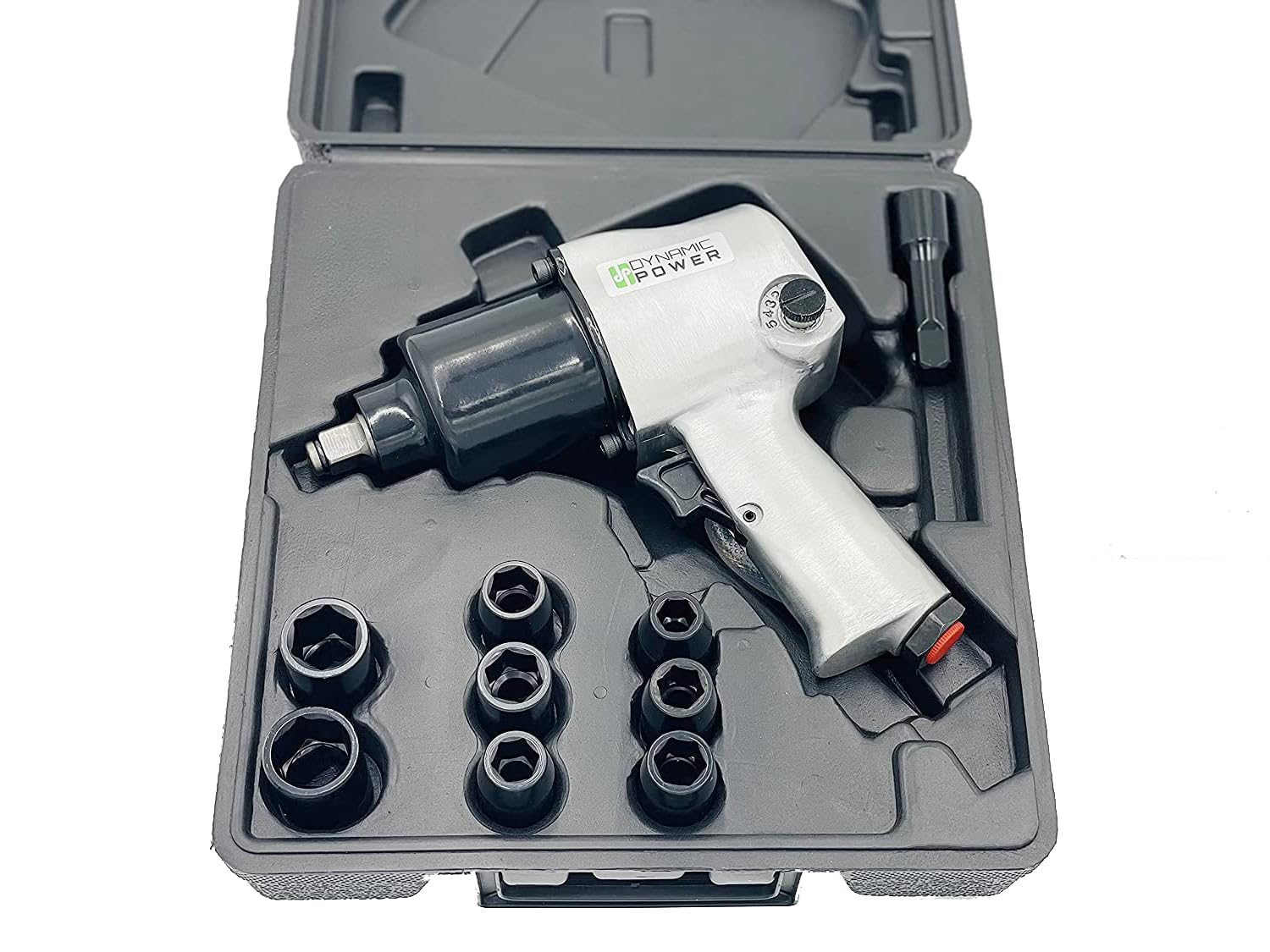 Dynamic Power 1/2" Air Impact Wrench Kit with Twin Hammer Mechanism & 10-Piece Accessory Set (480 ft-lb), D312100K