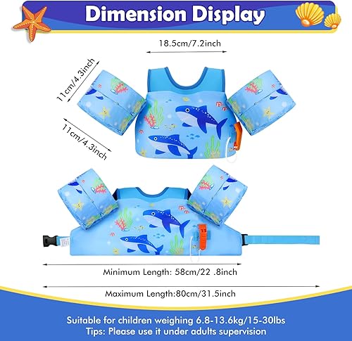 Miniatura 5 de MoKo Chaleco de natación para niños pequeños, flotadores de brazo de natación de 13 a 70 libras de dibujos animados con alas de agua para piscina,