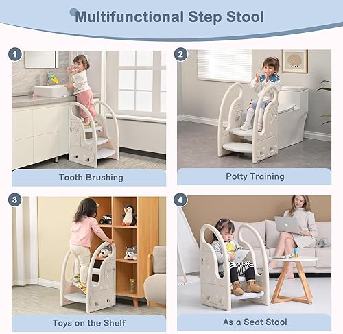 Miniatura 2 de Taburete Onasti de 3 escalones para niños pequeños torre de pie para niños pequeños taburete de plástico para el aprendizaje de la cocina el baño el