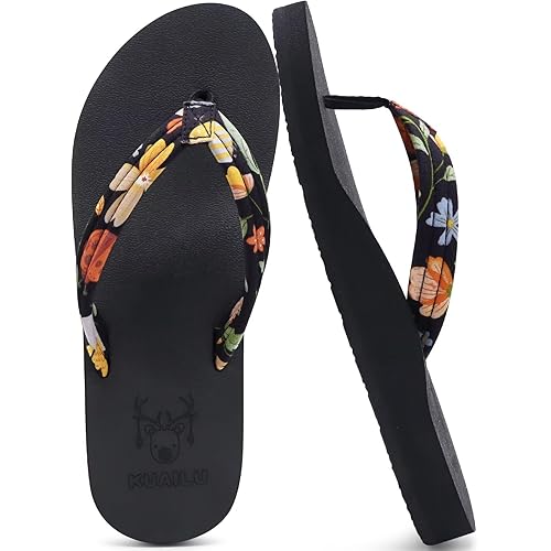 KuaiLu Womens Arch Support Flip Flops Ladies Comfort Lightweight Soft Yoga Mat Thong Sandals