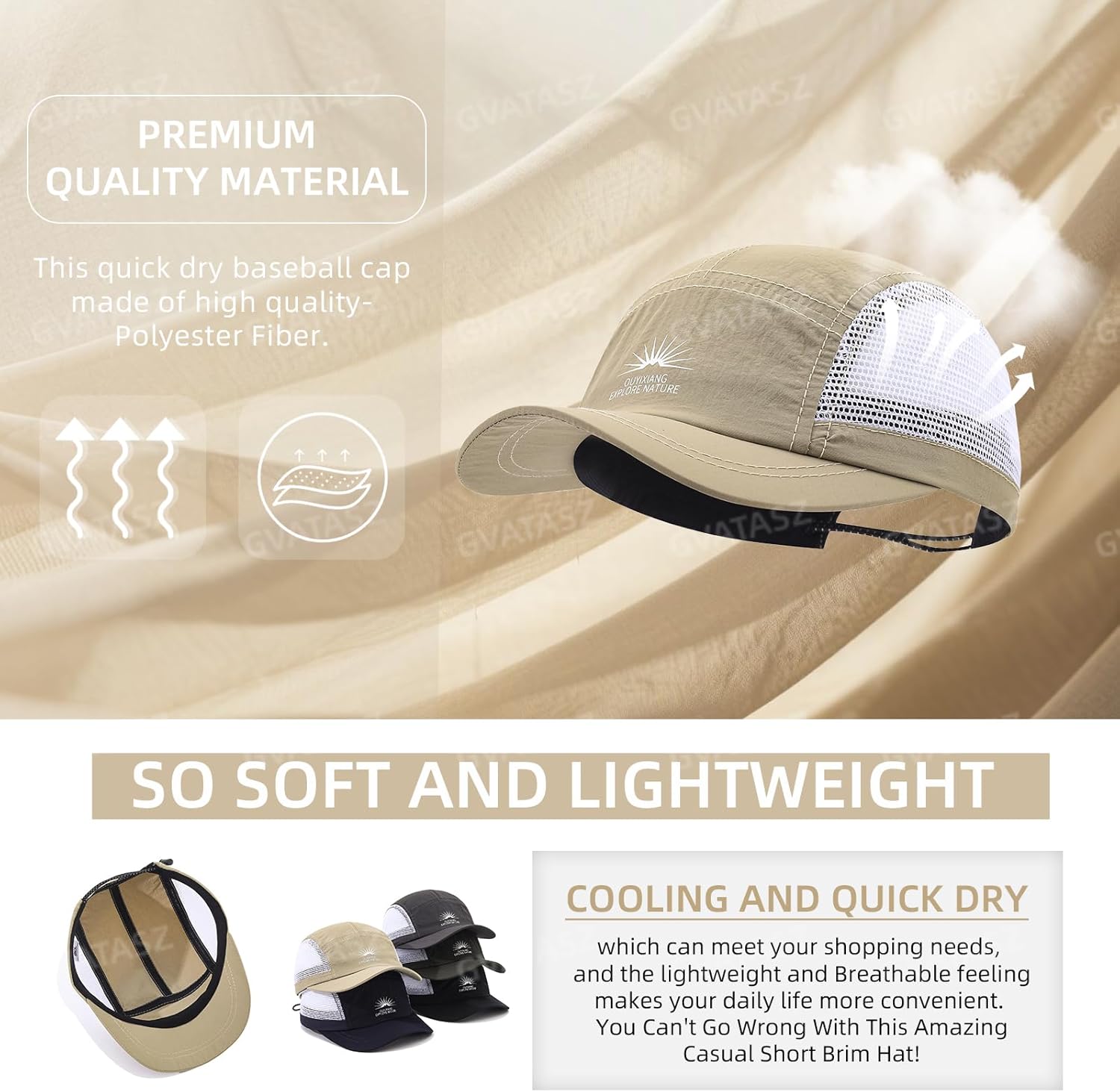 Mesh 5 Panel Baseball Cap Short Brim Hats for Men Breathable Dad Hat Quick Dry Sports Caps Casual Umpire Cadet Hats - Image 5