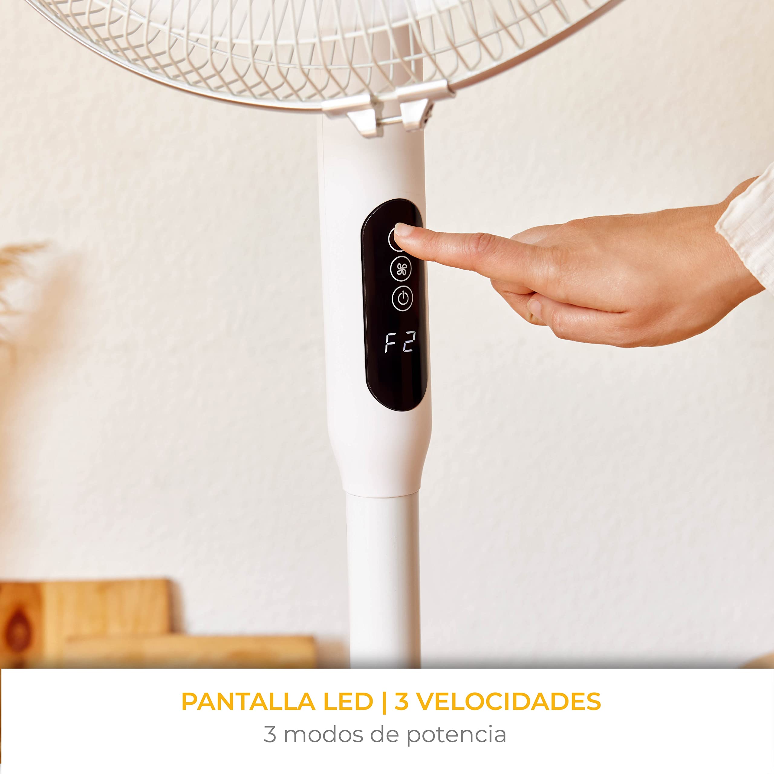 Newlux - Ventilador de Pie con Mando a Distancia 3 en 1 W1050 Smart 10 Aspas de ø40cm, 3 Vel. y Temporizador 18h. Ventilador de Pedestal Oscilante 90º con Altura Regulable 130, 100 o 70cm (Blanco)