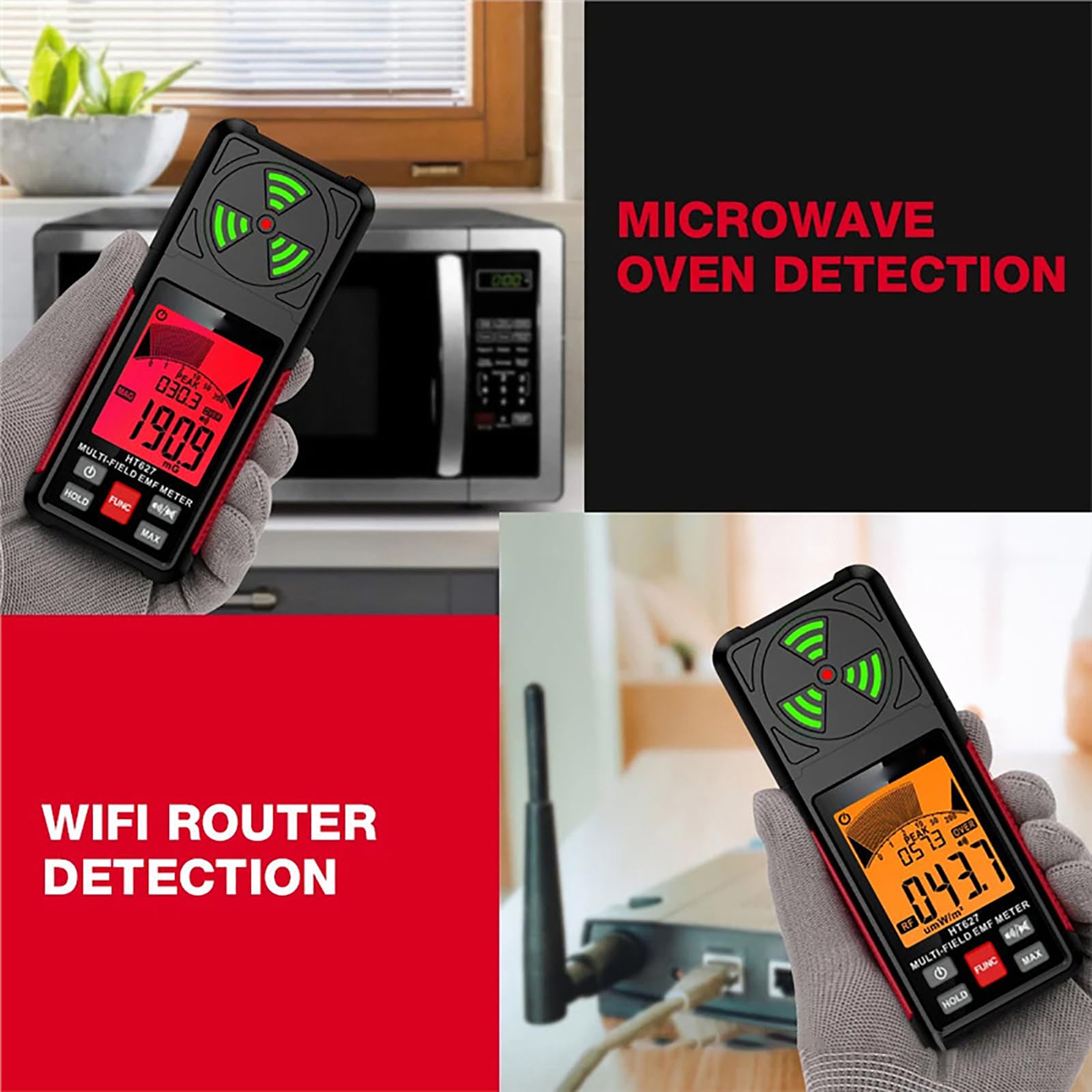HT627 Miernik EMF Detektor Promieniowania 3 w 1 dla RF EF MF z Czujnikiem Osi 5G WiFi Alarm do Testów Paranormalnych w Domowym Biurze (Wersja standardowa HT627)