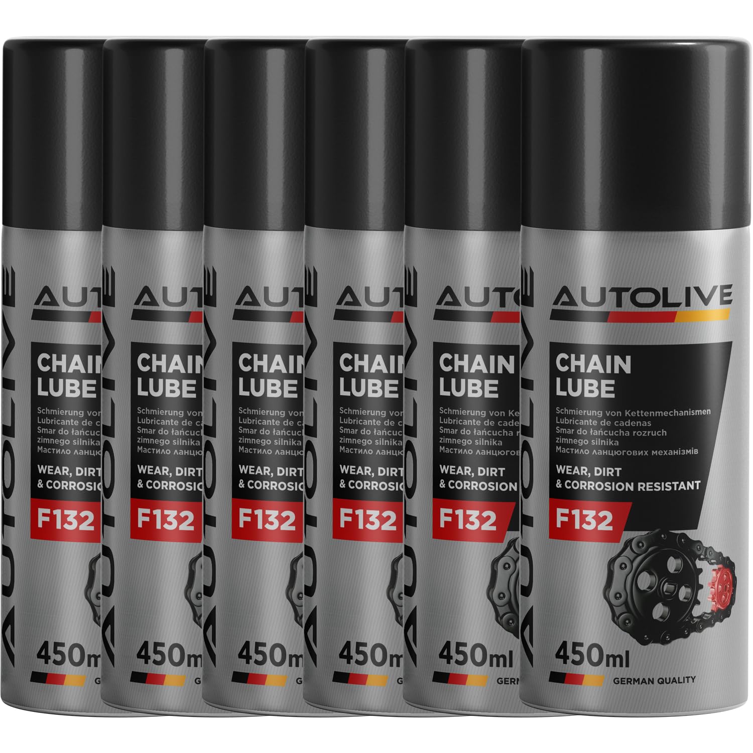 ProFusion Spray Lubricante de Cadenas Automóviles, Ejes, Motocicletas y Bicicletas- Totalmente Sintético - F132 Chain Lube 450 ml (6)