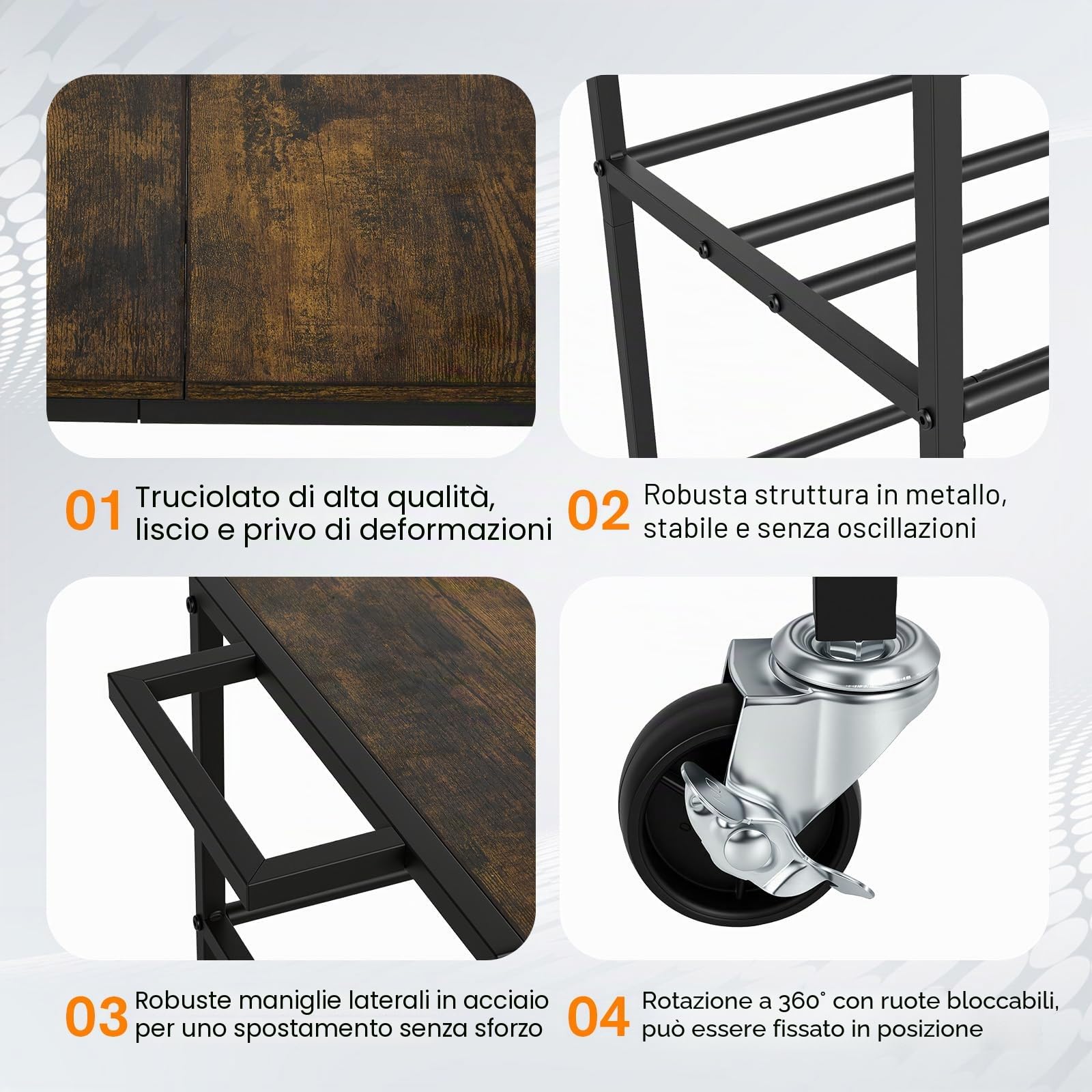 Scaffale mobile per stampante 3D, supporto per bobine pesanti con ruote, 3 ripiani, organizer da scrivania, adatto per stazione di stampa, ufficio, officina