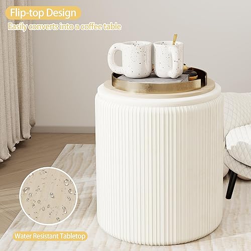 Miniatura 5 de Twira Round Ottoman with Storage Set of 2, Velvet Nesting Ottoman for Living Room,Bedroom,Dorm,RV, Flip-up Lid Coffee Table, Upholstered Makeup