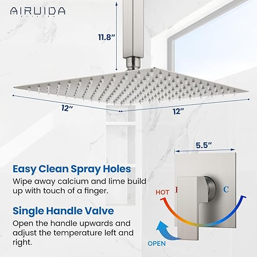 Vista 38 de Airuida Juego de grifo de ducha y mango de una sola función, kit de molduras de ducha de montaje en techo, sistema de ducha de lluvia con roscas