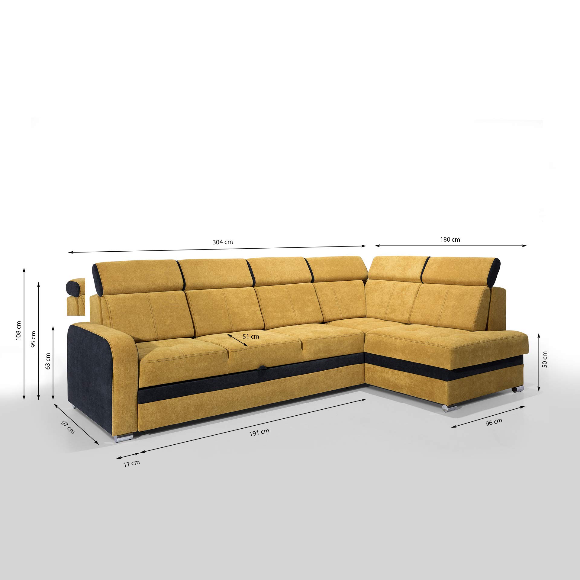 Robin Inspire Glen Divano angolare letto Destra Beige | Divano angolare con funzione letto, vano contenitore, poggiatesta regolabili, cuscini rimovibili, 304 × 180 cm