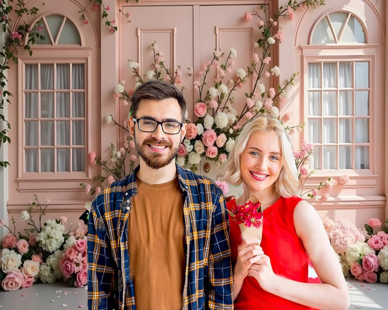 12x10ft Spring Floral Backdrop Flowers Pink Window Door Spring Photo Backdrops for Photography Wedding Baby Shower Birthday Easter Party Decorations Background Kids Girl Women Portrait Photoshoot