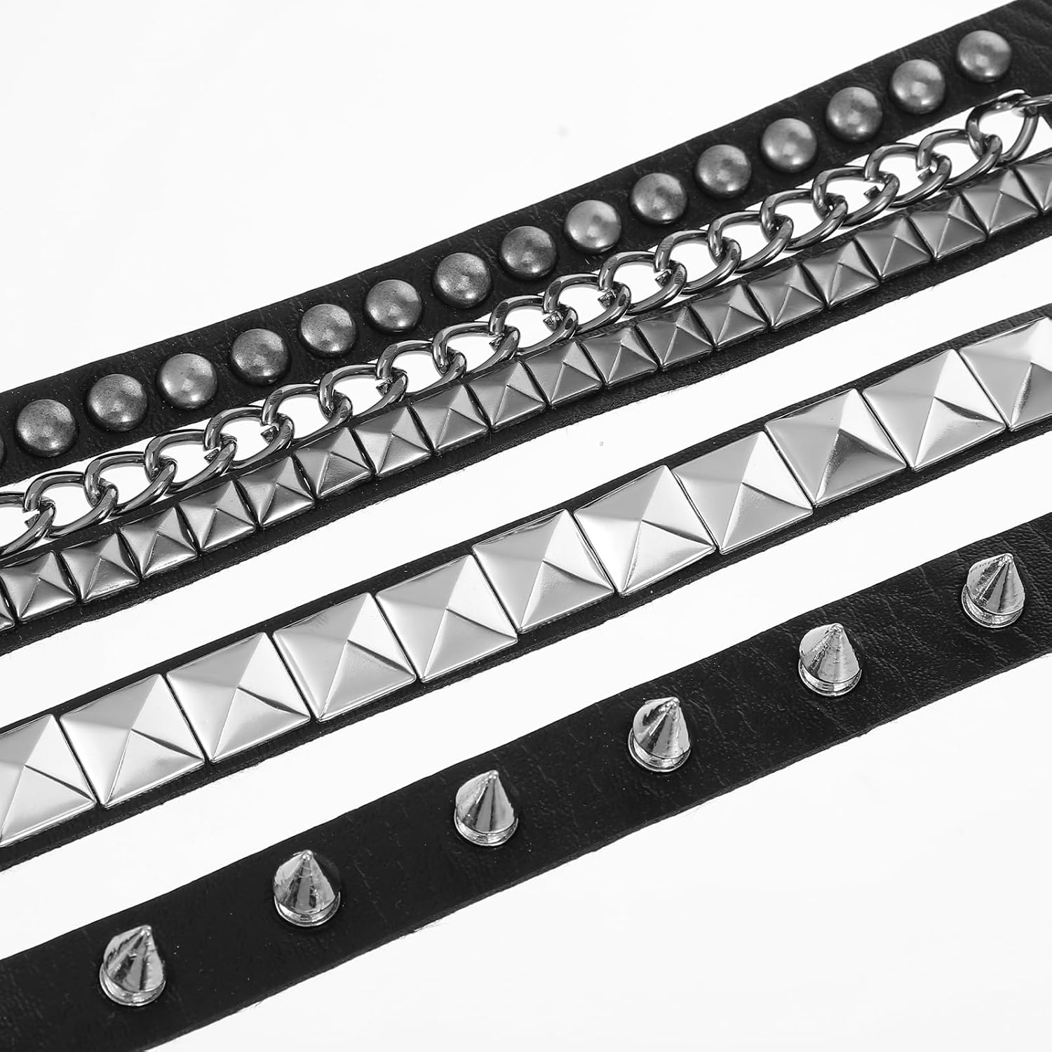 3Pcs Punk Studded Bracelets, Goth Spike Bracelets, Leather Cuff Bracelet for Men Women, Adjustable Metal Wristband for Halloween Accessories for Rocker Outfits - Image 7