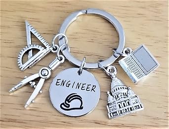 Engineer Keychain Architectural Engineer Design Engineering Graduation Computer Laptop Ruler Compass Safety Helmet House Building Charm Engineer Teacher Gift Engineer Student Mathematics Structural