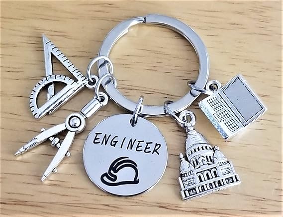 Engineer Keychain Architectural Engineer Design Engineering Graduation Computer Laptop Ruler Compass Safety Helmet House Building Charm Engineer Teacher Gift Engineer Student Mathematics Structural