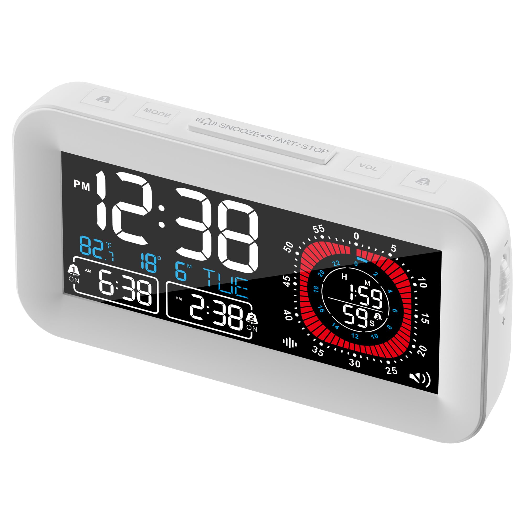 Reloj despertador digital dual para dormitorio, temporizador visual para niños, temporizador de cuenta regresiva de doble pantalla, cronómetro, reloj despertador dual, estación de gestión del tiempo