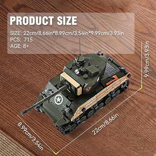 Miniatura 4 de DAHONPA Sherman M4A3 - Bloque de construcción del ejército de tanque de batalla principal (715 unidades), modelo de colección histórica militar de