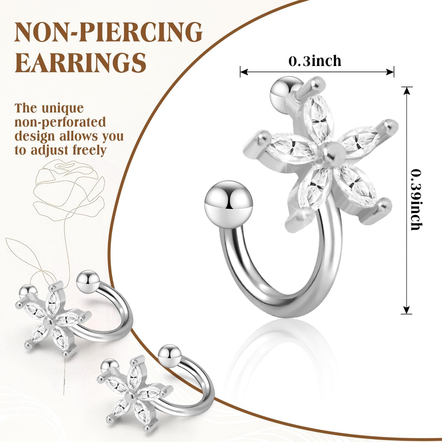 Ear Cuff Earrings with Fake Diamond for Women Non Piercing Fake Earring Cuff Clip On Earring Cuffs Non Pierced for Renaissance Costume,Rave Outfits,Birthday Dress,Women Gift