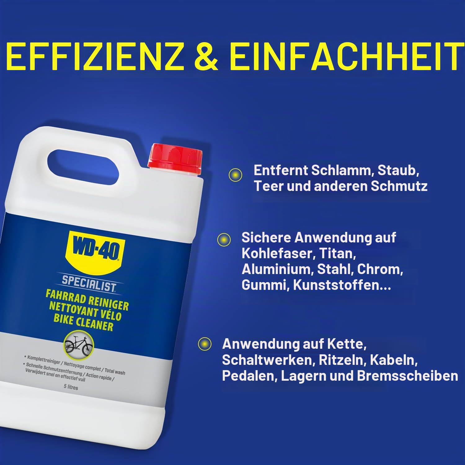 WD-40 - Specialist - Fahrradreiniger - Schnell wirkend - Gebrauchsfertig - Ideal für alle Fahrradteile - Geeignet für Kohlefaser, Titan, Aluminium, Stahl, Gummi und Kunststoff - 5L Kanister