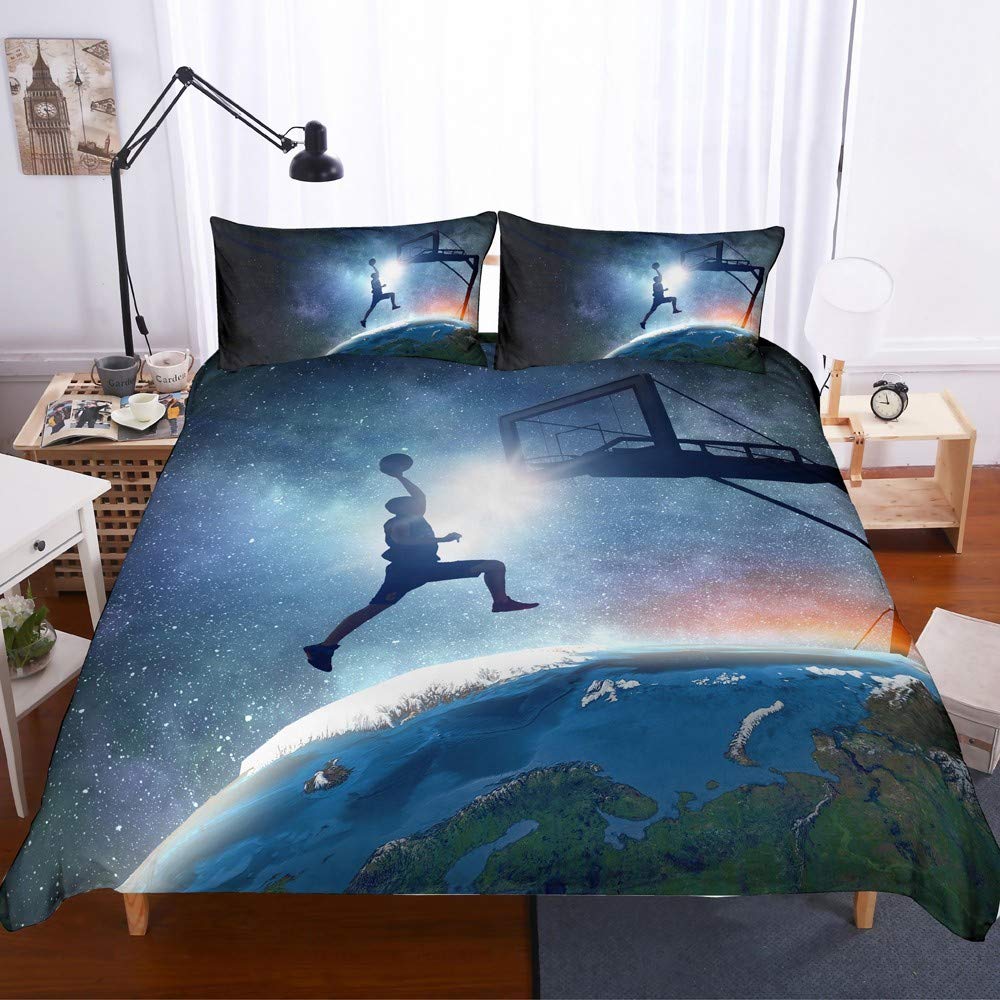 REALIN Basketball Duvet Cover Set Basketball Court Backboard Sports Themed Bedding Teenagers Boys Bed Sets,2/3/4PCS Microfiber Quilt Covers/Sheets/Pillow Shams,Twin/Full/Queen/King Size