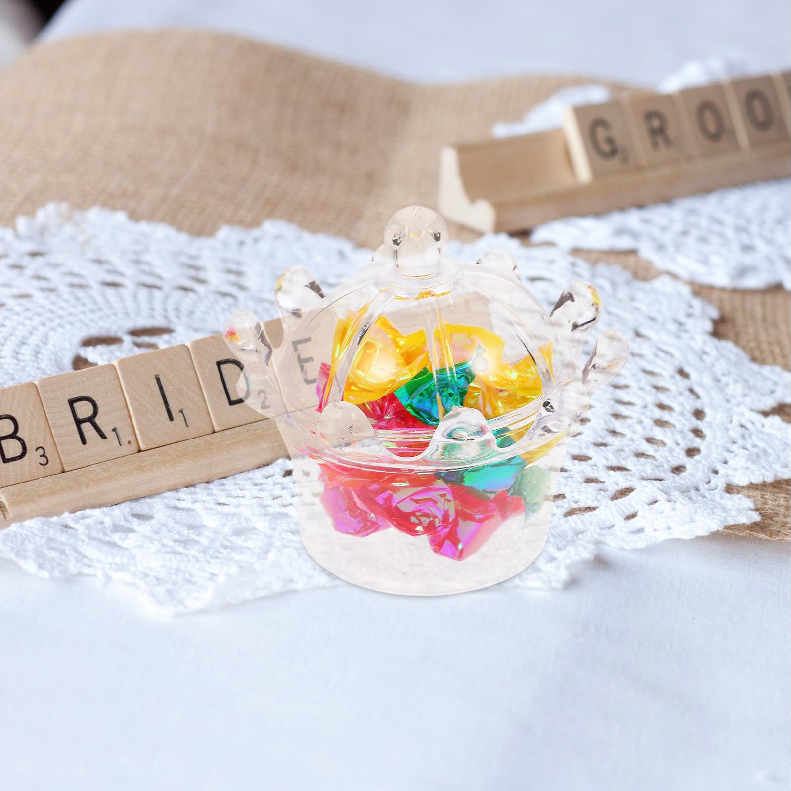 jojofuny 24pezzi Scatole Trasparenti Forma di Corona Scatole Regalo per Bomboniere Contenitori di Plastica per Dolci per Feste e Celebrazioni con Coperchi per Esposizione Elegante