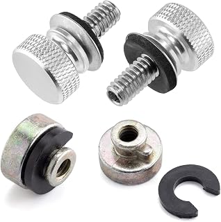 WeiSen 2PCS Billet Aluminum Chrome Thread Seat Screw Hard Anodized Thumb Bolts and Nut Kit Fit 1986-2021 Harley-Davidson Sportster Road King Dyna Fatbob Street Glide Road Glide and other models