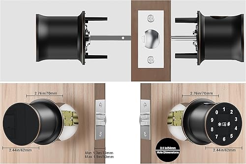 Miniatura 7 de Cerradura inteligente con pantalla táctil de huellas dactilares, bronce toscano, 100 códigos de acceso, instalación de 15 minutos