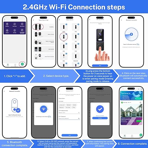 Miniatura 3 de Cámara de timbre de video inalámbrica de 1080p con receptor de timbre, visión nocturna a color, conversación bidireccional, detección y alertas
