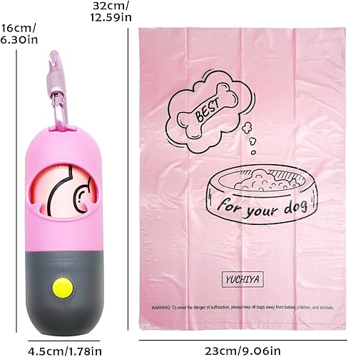 Miniatura 6 de Soporte para bolsas de basura para perros con linterna LED, dispensador de bolsas de excremento de perro con 13 rollos de bolsas de basura a prueba
