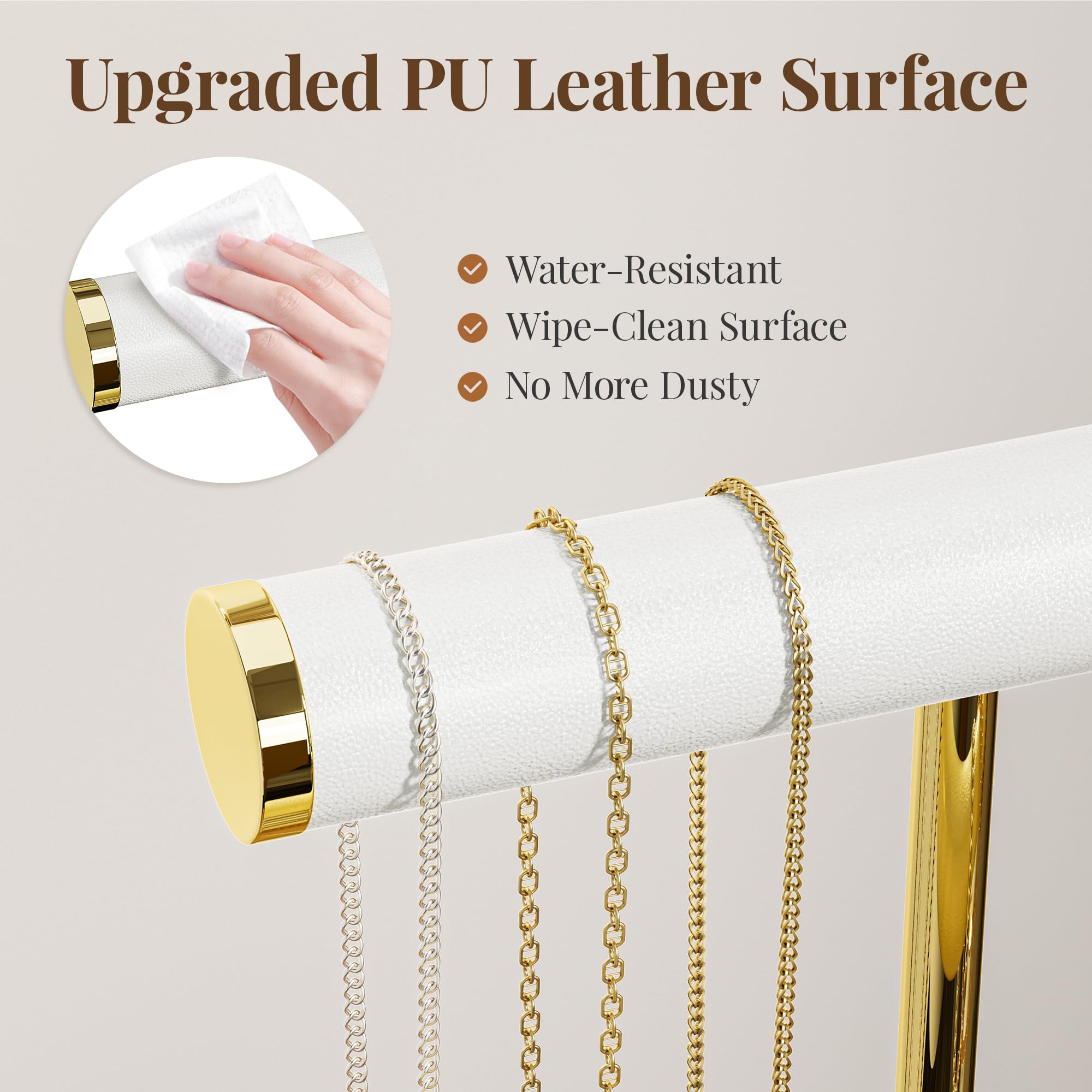 bussdis Armbandhalter mit 3 Ebenen – weißer Leder-Armbandhalter, abnehmbarer T-Steg-Schmuckhalter für Armband, Halskette, Ohrringe, Ringe, Uhren, Armreif
