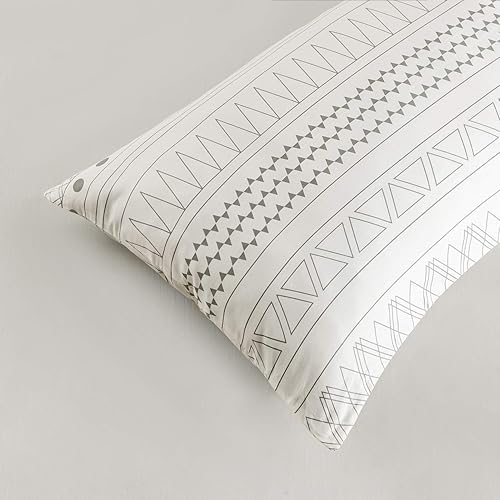 Miniatura 6 de YuHeGuoJi Juego de 2 fundas de almohada 100 % algodón, tamaño King, con estampado azteca, color blanco, gris, bohemio, con cierre de sobre, calidad